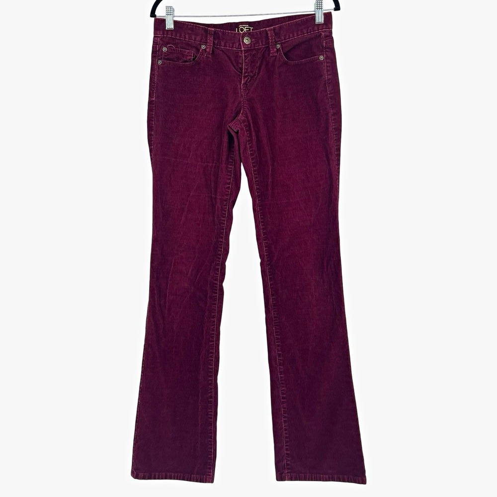LOFT Women's 4 Long Burgundy Corduroy Bootcut Pants 70s Retro Dark Academia - Picture 1 of 7